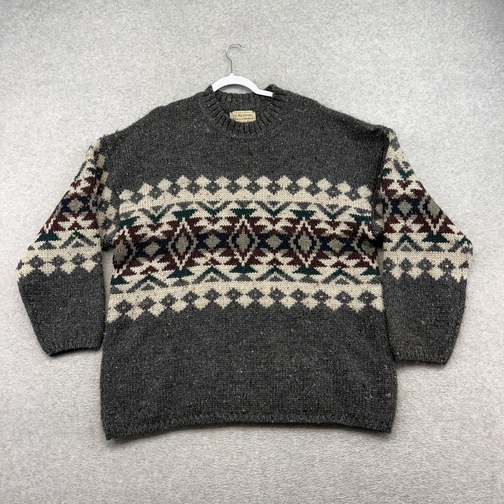 Vintage Abercrombie Fitch Wool Sweater Large Aztec Nordic Grey Chunky Thick 90's